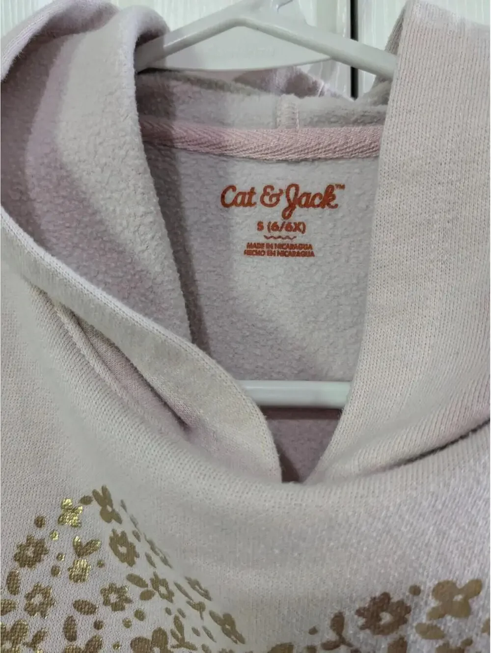 Cat & Jack Girl's Hoodie Sweatshirt, Light Pink, Gold Floral Heart, Small 6/6X